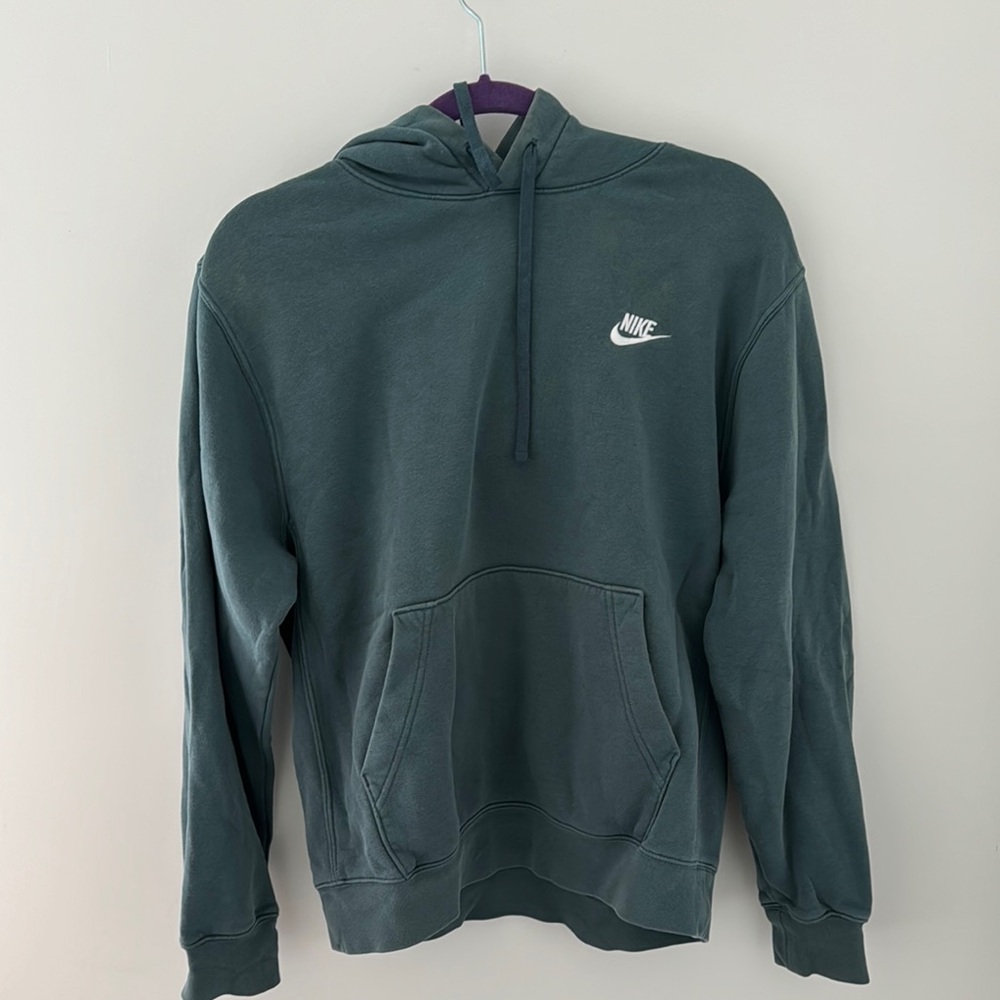 Nike Green Sweatshirt with Hood and Ribbed Cuffs